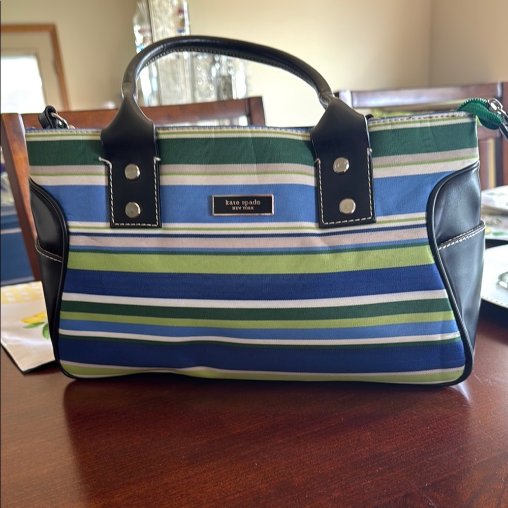 Kate Spade Blue and Green Satchel with Striped Design